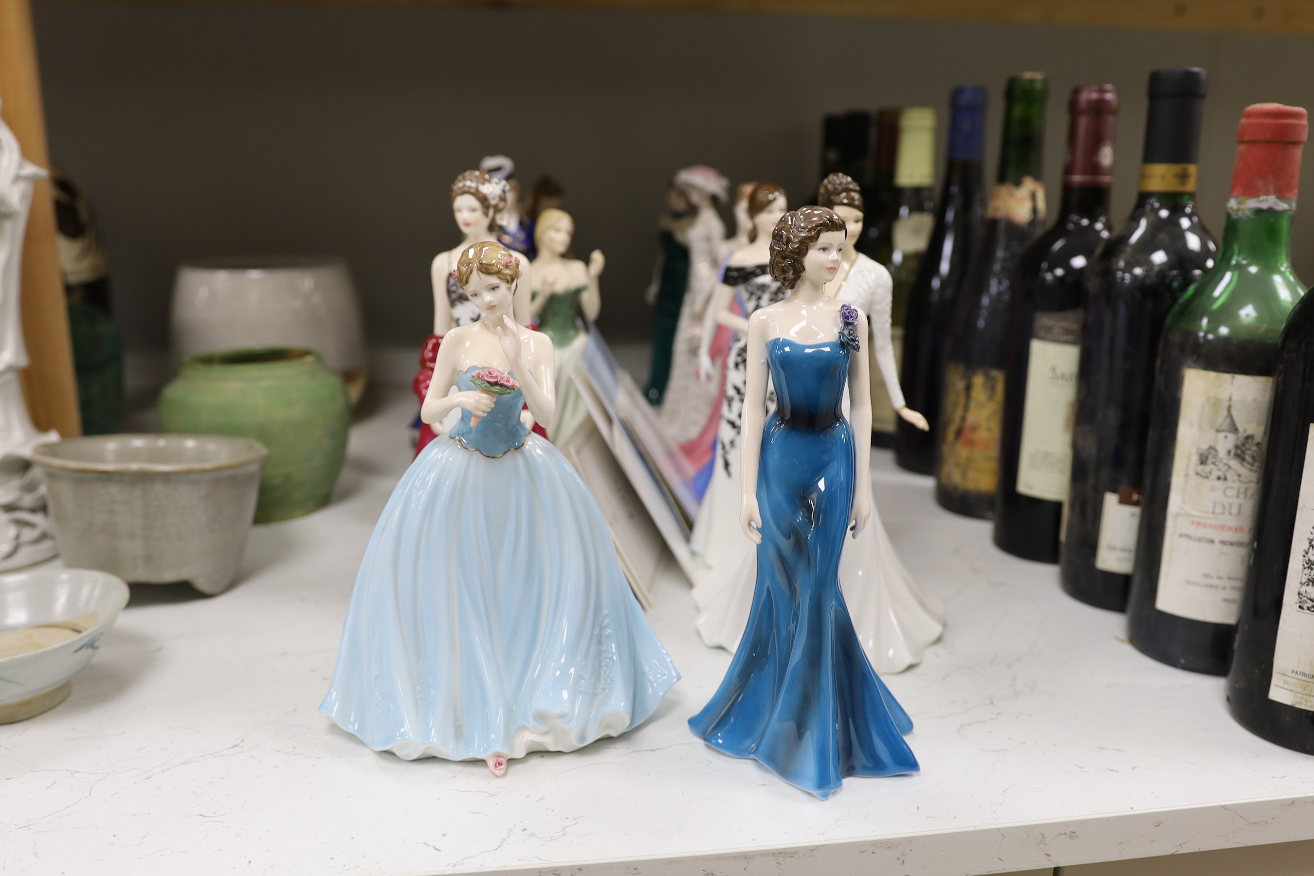 Thirteen Royal Worcester and Coalport figures of ladies, to include Dearest Rose, Sheer Elegance, Happy Birthday, Joanna, Eleanor, Keepsake, Mystique, Kate, Royal Enclosure, Juliet, With This Ring, and Susan, some with c